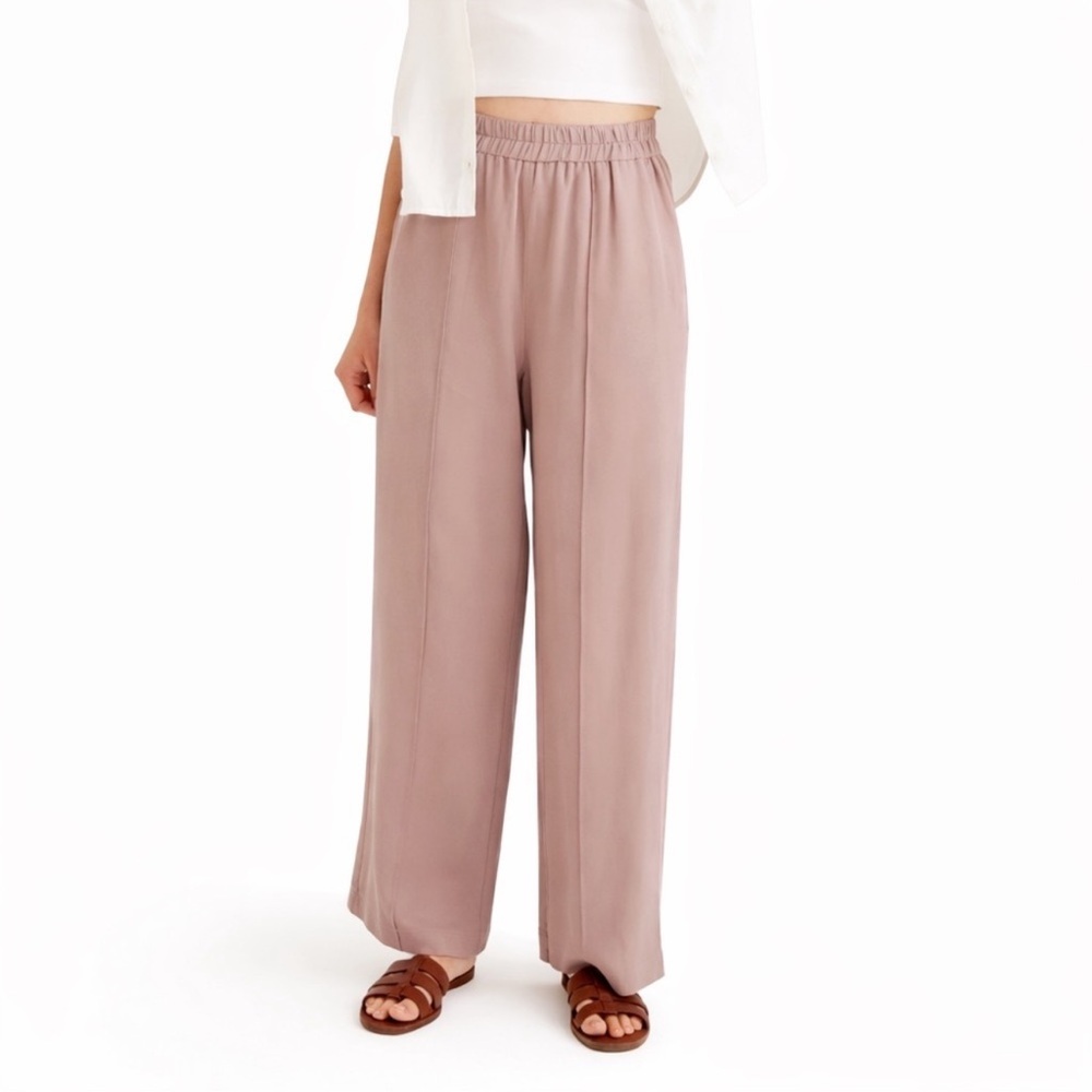 Madewell Breezewoven Pull-On High-Rise Straight Pants in Large in Mauve Shadow